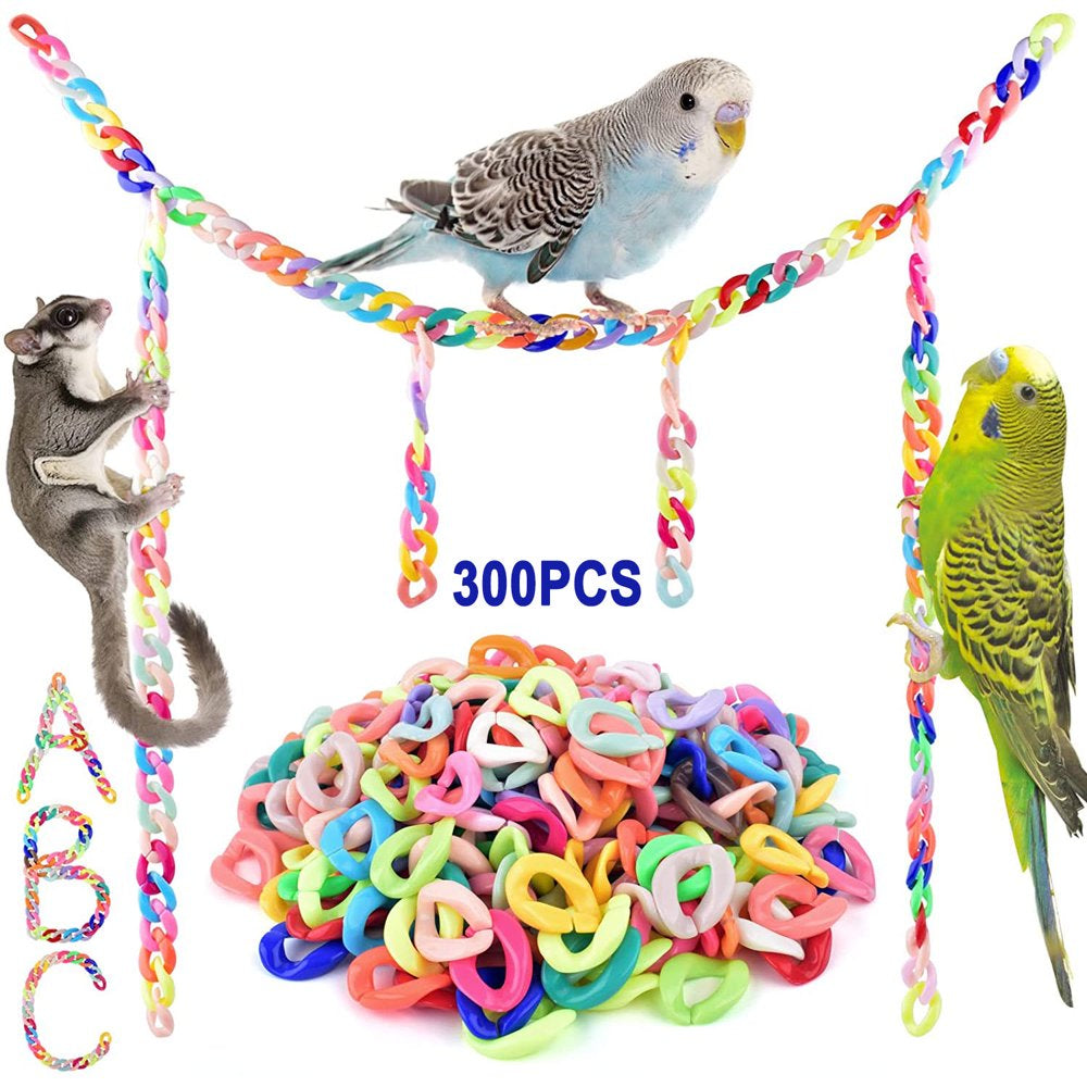 Kreigaven 300Pcs Plastic Chain Links Birds, Mix Color Rainbow DIY C-Clips Chains Hooks Swing Climbing Cage Toys for Sugar Glider Rat Parrot Bird, Children'S Learning Toy