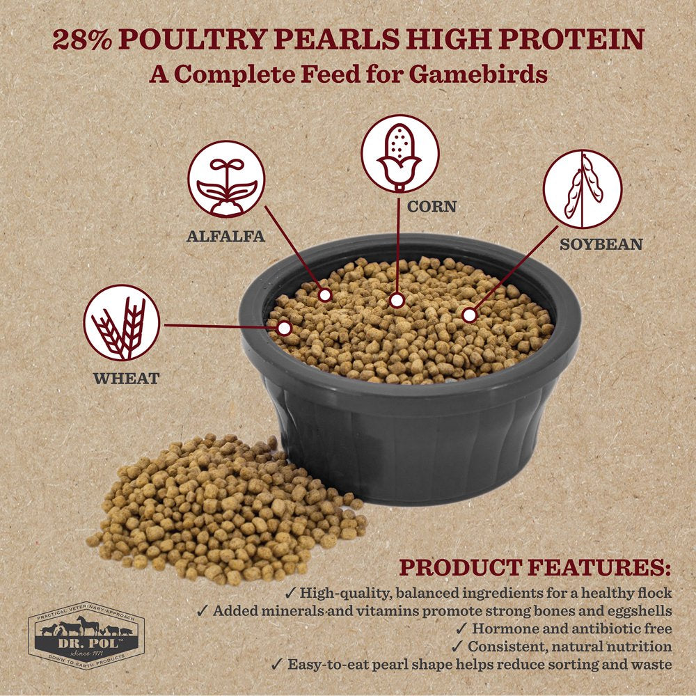 Dr. Pol High Protein 28% Poultry Pearls Gamebird Feed for Young Pheasants, Geese, Ducks, Turkeys, Laying Hens, Broilers and Other Large or Small Gamebirds, 6 Lb. Bag Animals & Pet Supplies > Pet Supplies > Small Animal Supplies > Small Animal Food Consumers Supply Distributing, LLC.   