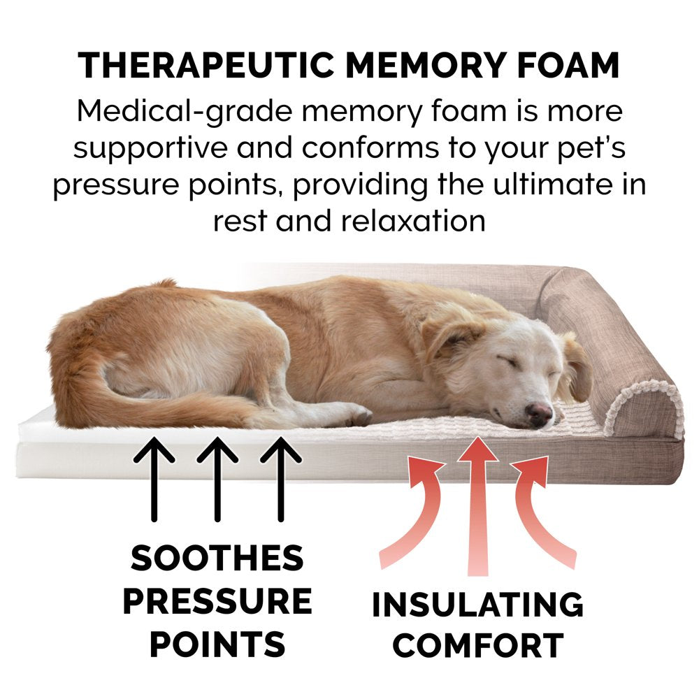 Furhaven Pet Products | Memory Foam Luxe Fur & Performance Linen Sofa-Style Couch Pet Bed for Dogs & Cats, Woodsmoke, Large Animals & Pet Supplies > Pet Supplies > Cat Supplies > Cat Beds FurHaven Pet   