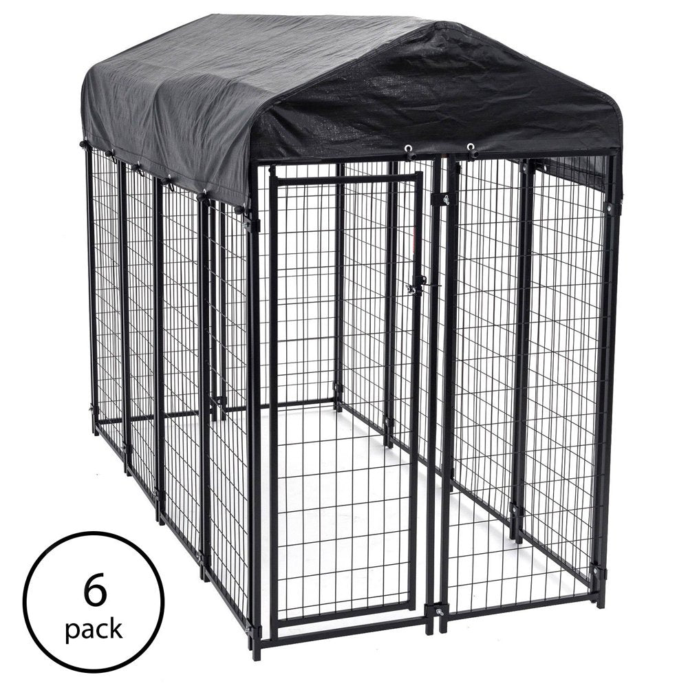 Lucky Dog Single-Door Outdoor Welded Wire Pet Kennel with Cover, Black, 8'L X 4'W X 6'H, 2 Pack Animals & Pet Supplies > Pet Supplies > Dog Supplies > Dog Kennels & Runs Lucky Dog 6  