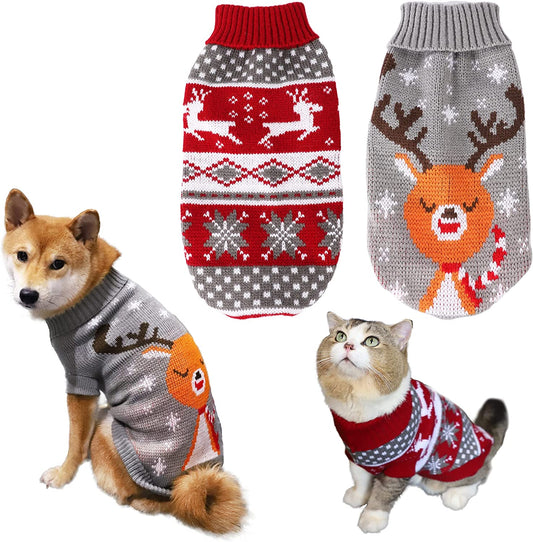 2Pack Dog Sweater Pet Reindeer Snowflake Sweaters for Cats and Small Dogs (Small) Animals & Pet Supplies > Pet Supplies > Dog Supplies > Dog Apparel SMPIQU Large  