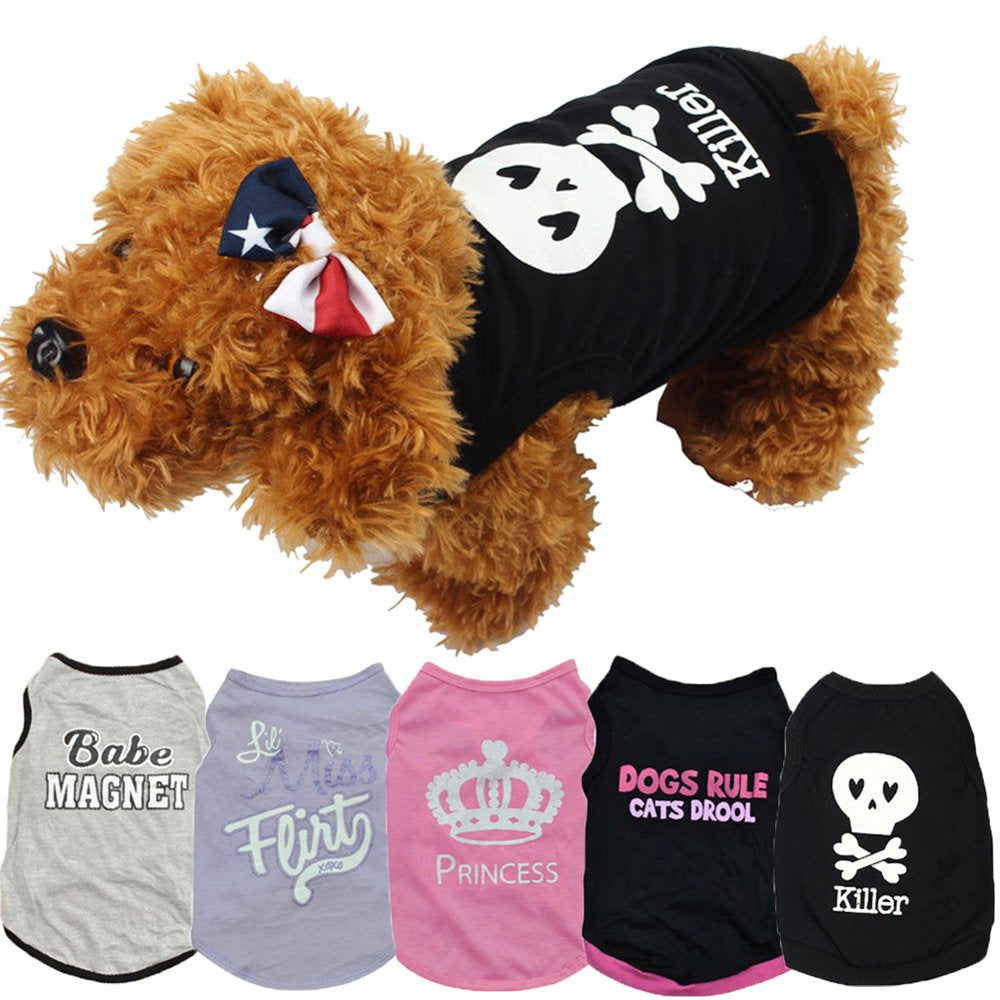 Maxcozy Pet Small Medium Dog Cotton Killer Vest T-Shirt Puppy Cat Summer Casual Black Shirt for Chihuahua Apparel Outfit Animals & Pet Supplies > Pet Supplies > Cat Supplies > Cat Apparel Maxcozy XS Black 