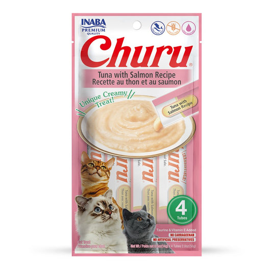 INABA Churu Creamy, Lickable Purée Cat Treat W Taurine, 0.5 Oz, 4 Tubes, Tuna with Salmon Recipe Animals & Pet Supplies > Pet Supplies > Cat Supplies > Cat Treats Inaba Foods (USA) Inc. Tuna with Salmon recipe  