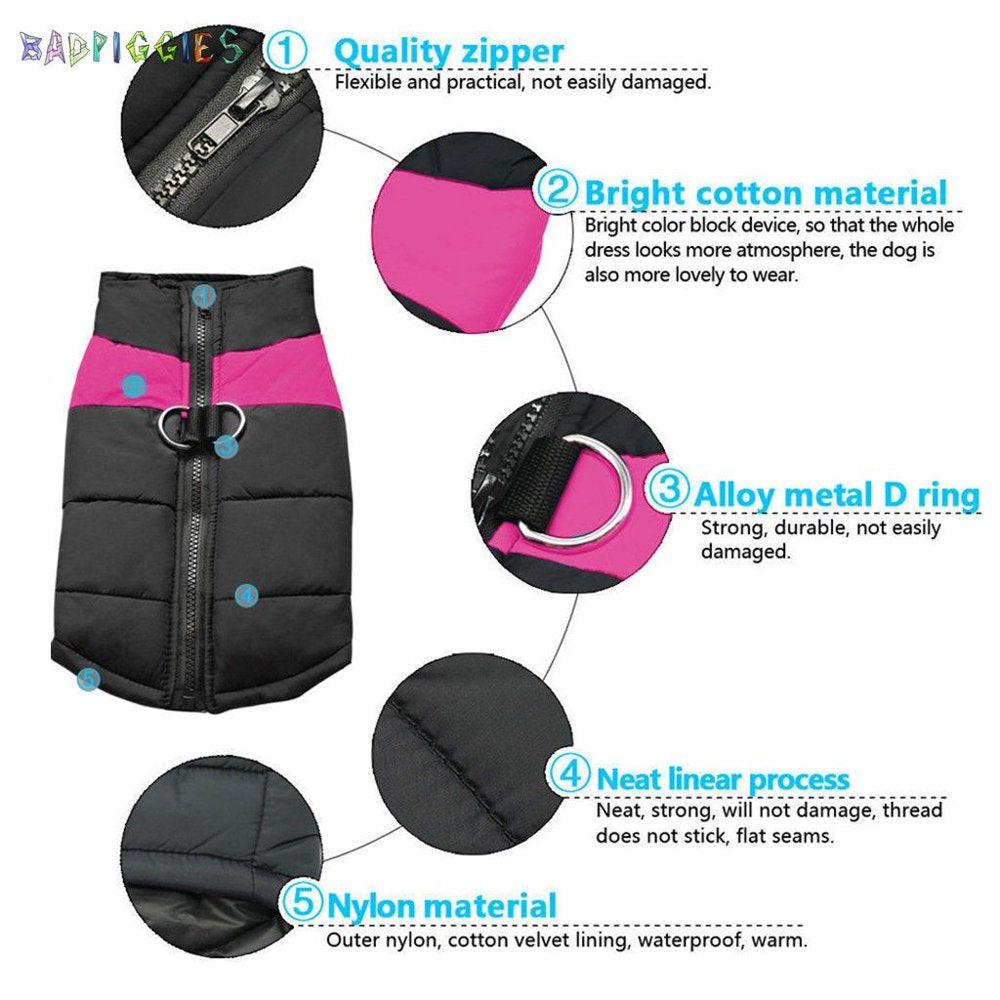 Badpiggies Waterproof Cold-Proof Dog Warm Vest Jacket Coat Winter Clothes for Small Medium Large Dogs Pets (M, Pink) Animals & Pet Supplies > Pet Supplies > Dog Supplies > Dog Apparel BadPiggies   