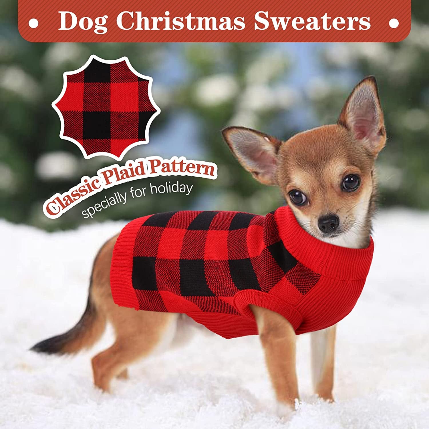 Kuoser Dog Sweater Pullover Knitwear, Dog Christmas Sweaters Classic Plaid Cable Knitted Wear, Dog Turtleneck Puppy Cold Weather Clothes for Small Medium Dogs Animals & Pet Supplies > Pet Supplies > Dog Supplies > Dog Apparel Kuoser   