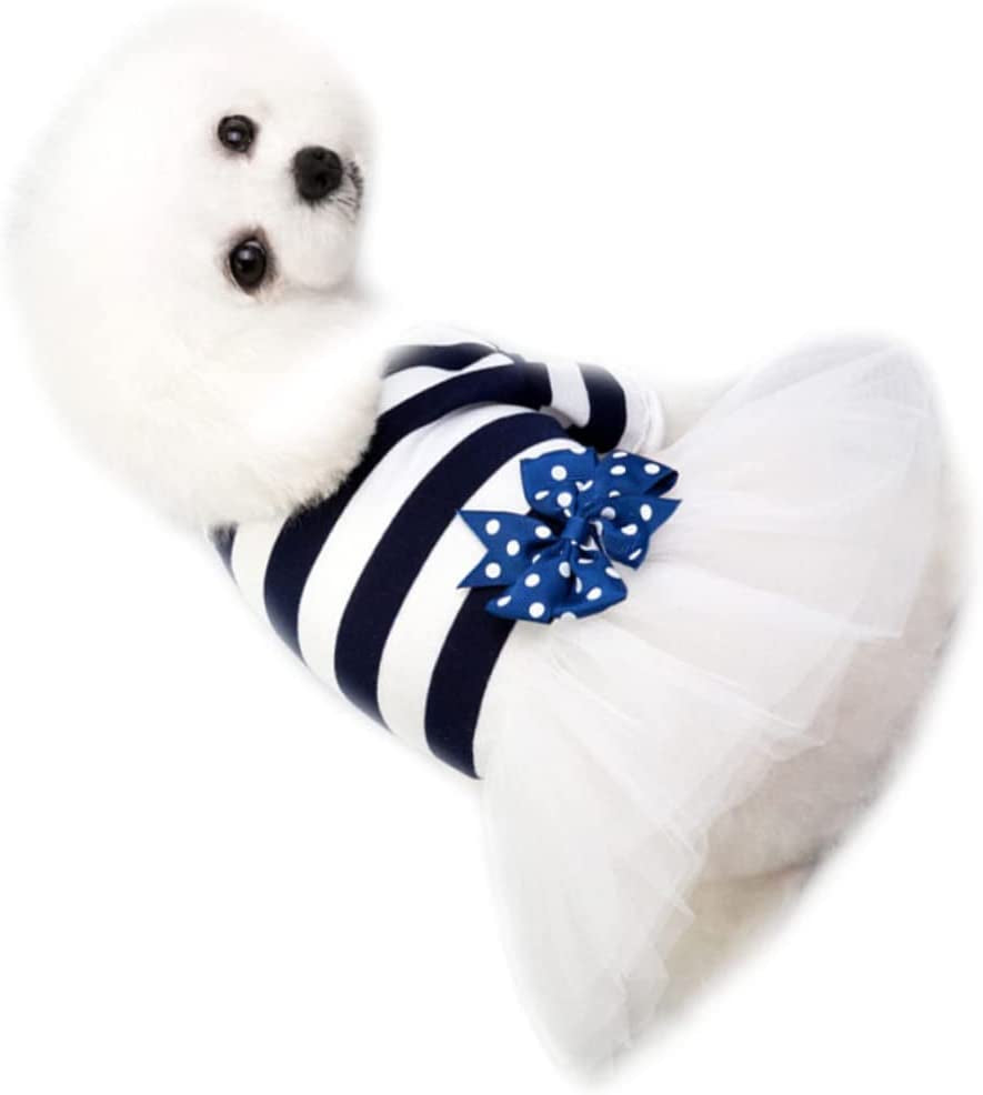 POPETPOP Tulle Skirt Girl Puppy Clothes Vestidos Para Dog Dress Dog Dress with Bow Tie Dog Dress for Girls Princess Dress Set Pet Dog Costume Pet Costume Dog Tutu Dress Blue Uniform Animals & Pet Supplies > Pet Supplies > Dog Supplies > Dog Apparel POPETPOP Blue S 