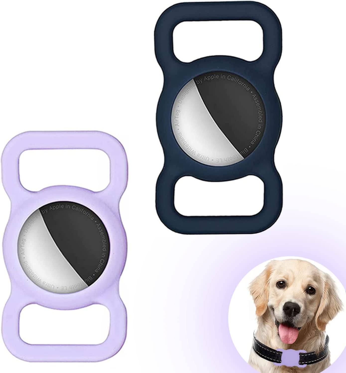 Dog Collar Holder Compatible with Airtag, Soft Silicone Waterproof Protective Case Cover for Apple Air Tags Tracker Electronics > GPS Accessories > GPS Cases Tentoku Navy Blue/Taro Purple  