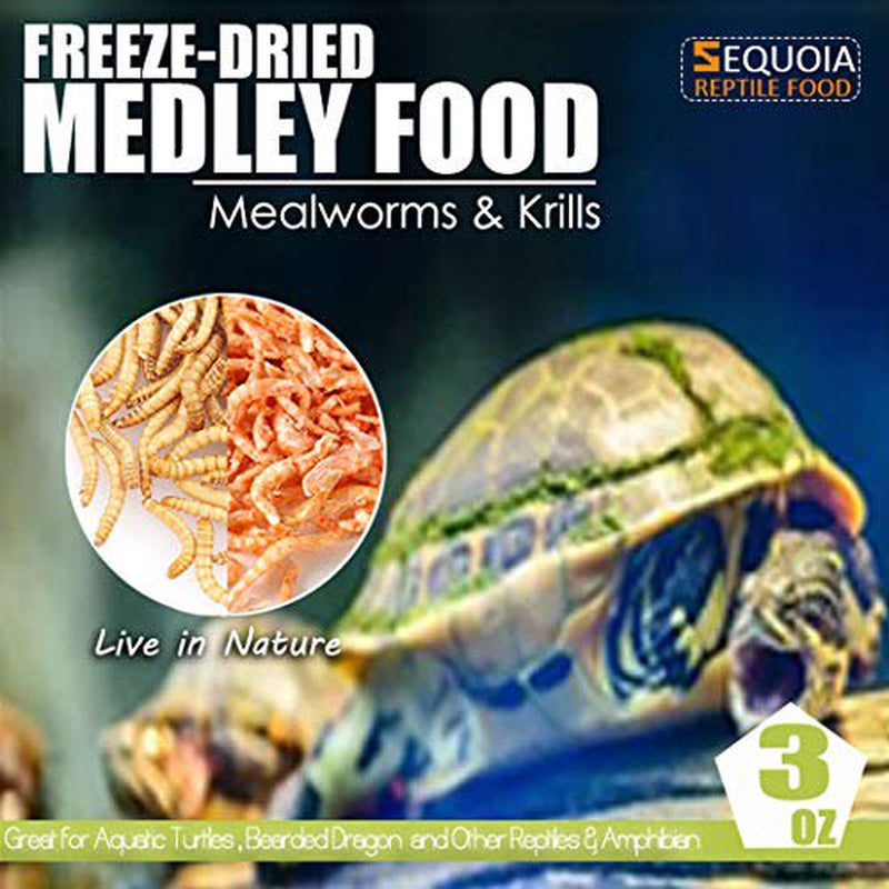 Aquatic Turtle Medley Food - Freeze Dried Shrimp & Mealworms for Aquatic Turtle, Beard Dragon and Other Reptiles & Amphibians
