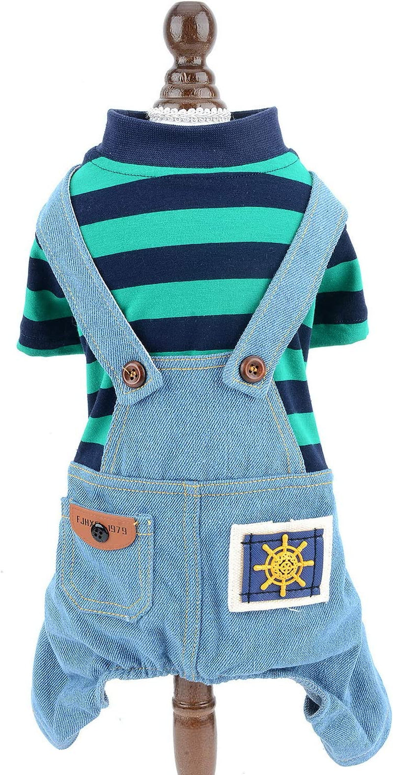 SMALLLEE_LUCKY_STORE Pet Stripe Sweater Shirt Denim Overalls for Small Dogs Cats Boy Girl Tshirt Pants 4 Legged Outfits Puppy Jumpsuit Shih Tzu Pug Clothes,Red,Size L Animals & Pet Supplies > Pet Supplies > Dog Supplies > Dog Apparel SMALLLEE_LUCKY_STORE green XL 