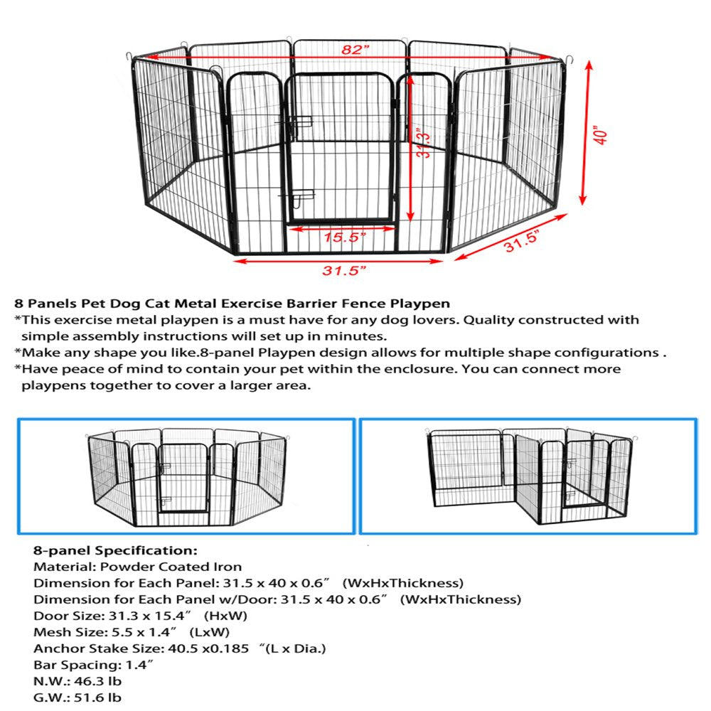 Elitezip Dog Playpen Pet Playpen for Dog, High Quality Large Indoor Portable Pet Playpen for Cats Dogs, Foldable Heavy Duty Metal Puppy Dog Run Fence for Small Medium Large Dogs with 8-Panel Animals & Pet Supplies > Pet Supplies > Dog Supplies > Dog Kennels & Runs Elitezip   