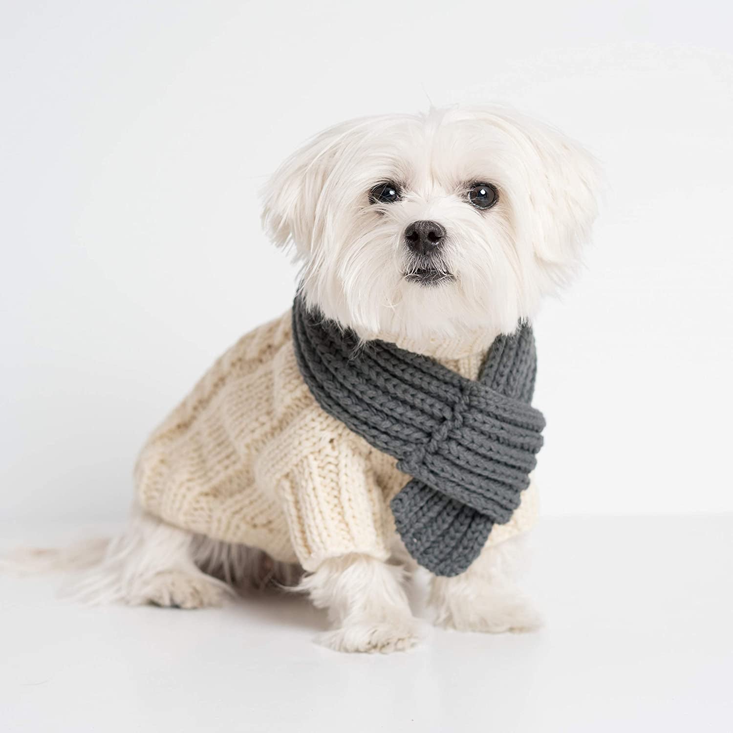 United Pups Soft Warm Knitted Winter Doggie Sweater with Scarf for Small Medium Puppy Dogs (Modern Pups Ivory, Extra Large) Animals & Pet Supplies > Pet Supplies > Dog Supplies > Dog Apparel United Pups Modern Pups Ivory Small 