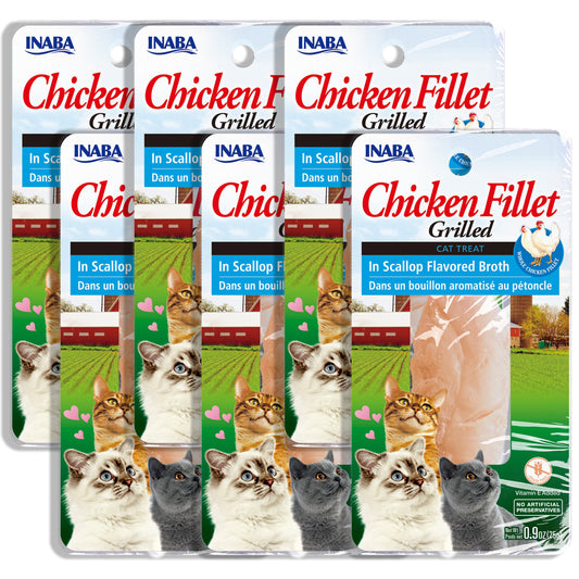 INABA Premium Hand-Cut Grilled Chicken Fillet Cat Treats W Vitamin E, 0.9 Oz, 6-Pack, Scallop Broth Animals & Pet Supplies > Pet Supplies > Cat Supplies > Cat Treats Inaba Foods (USA) Inc. Scallop Broth  