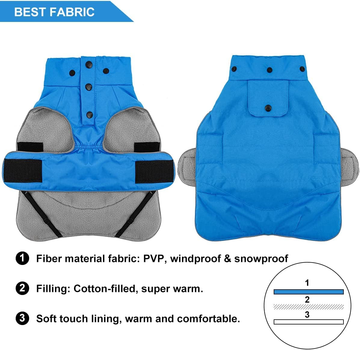 VOOPET Dog Jacket, Waterproof Warm Winter Coat for Small Medium Dogs - Soft Fleece Lining Pet Costume, Reflective Windproof Snowproof Cold Weather Padded Vest Dog Clothes with Detachable Hood (2XL) Animals & Pet Supplies > Pet Supplies > Dog Supplies > Dog Apparel voopet   