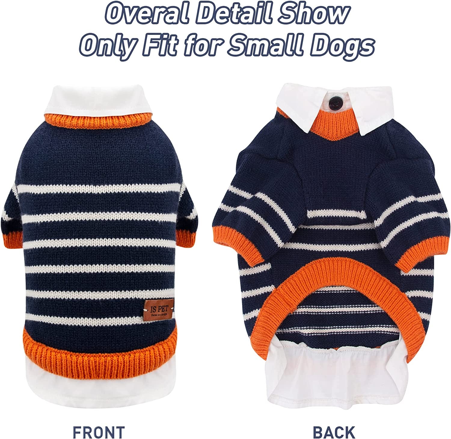 ISPET Small Dog Sweater, Patchwork Stripes Dog Sweatshirt Knitted Pet Winter Clothes Soft Thickening Cat Coat for Tiny Small Dogs, Navy Blue X-Large Animals & Pet Supplies > Pet Supplies > Dog Supplies > Dog Apparel IS PET DESIGNER PETWEAR   