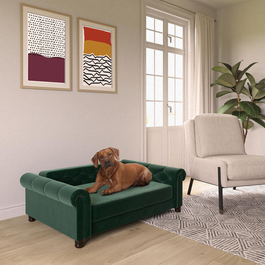 Ollie & Hutch Felix Pet Sofa, Large Size Pet Bed for Dog or Cat, Green Velvet