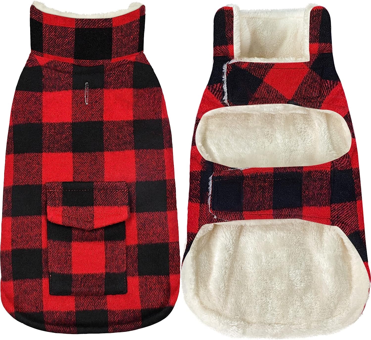 Malier Dog Winter Coat, Classic Plaid Fleece Dog Cold Weather Coats Dog Jacket with Pocket, Windprood Warm Dog Coat Vest Winter Pet Clothes Apparel for Small Medium Large Dogs (White, Small) Animals & Pet Supplies > Pet Supplies > Dog Supplies > Dog Apparel Malier Red Medium 