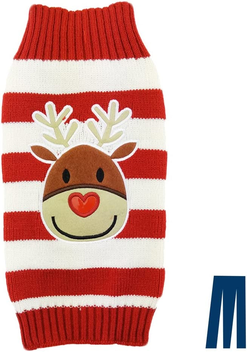 Mikayoo Pet Sweater for Small Dog/Cat,Ugly Sweater,Color Horizontal Stripes,Christmas Holiday Xmas, Elk Series, Reindeer Series,With Lights and Snowball(M) Animals & Pet Supplies > Pet Supplies > Dog Supplies > Dog Apparel ym Red/White HD XL 