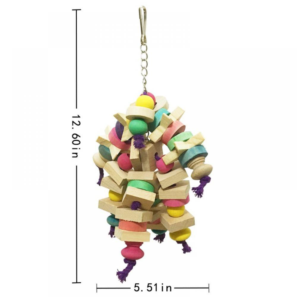 Bird Toys, Parrot Toys, Parrots Cage Chewing Toy with Colorful Wood Beads, Multicolored Wooden Block Bite Toys for Macaw African Grey Cockatoo and a Variety of Parrots