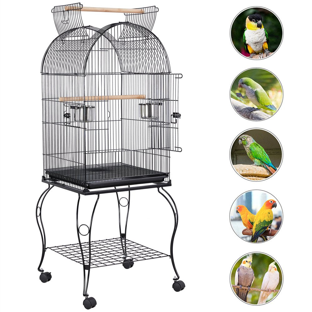 Topeakmart 59'' H Open Top Metal Bird Cage Rolling Parrot Cage with Stand for Small Birds Parakeet Lovebirds Cockatiel Canary Black Animals & Pet Supplies > Pet Supplies > Bird Supplies > Bird Cages & Stands Topeakmart   