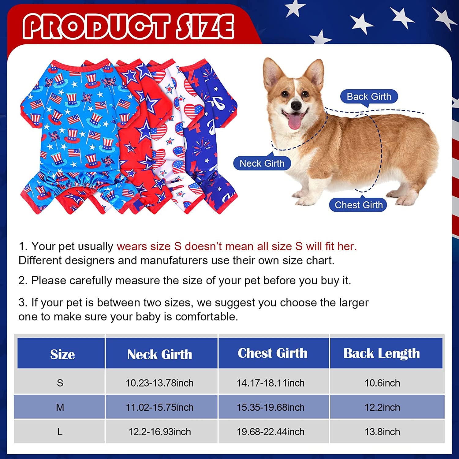 4 Pack Dog Pajamas Holiday Clothes for Dogs Labor Day Patriot Day Dog Shirt Jumpsuit Onesies American Flag Star Outfit Costume Apparel for Dog Puppy Accessories (Flag, Medium) Animals & Pet Supplies > Pet Supplies > Dog Supplies > Dog Apparel Saintrygo   