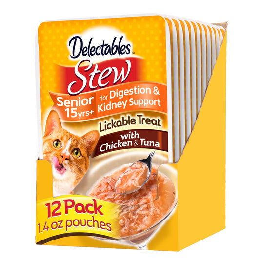 Hartz Delectables Stew Senior 15+ Chicken & Tuna Lickable Wet Cat Treat, 1.4Oz Pouch (12 Pack) Animals & Pet Supplies > Pet Supplies > Cat Supplies > Cat Treats Hartz Mountain Corp. Chicken & Tuna, 15+ 12 