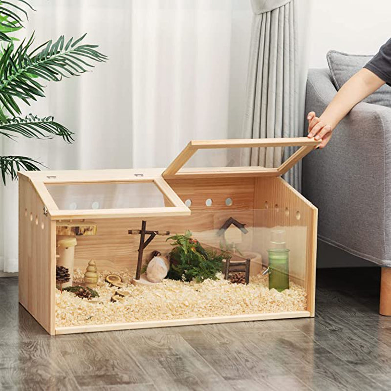 CLEARANCE! Wooden Hamster Cage Mice and Rat Habitat Small Animal Habitat for Rabbits, Guinea Pigs, Chinchillas with Openable Top and Large Acrylic Sheets Animals & Pet Supplies > Pet Supplies > Small Animal Supplies > Small Animal Habitats & Cages IM Lashes   