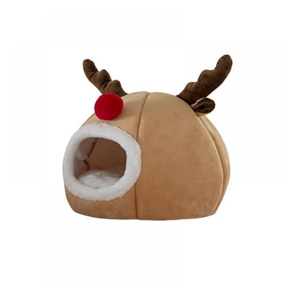 Stibadium Christmas Reindeer Shape Pet Bed Warm Cave Animal Kitten Nest Sleeping Bed Puppy House for Cats and Small Dogs Animals & Pet Supplies > Pet Supplies > Cat Supplies > Cat Beds Stibadium   