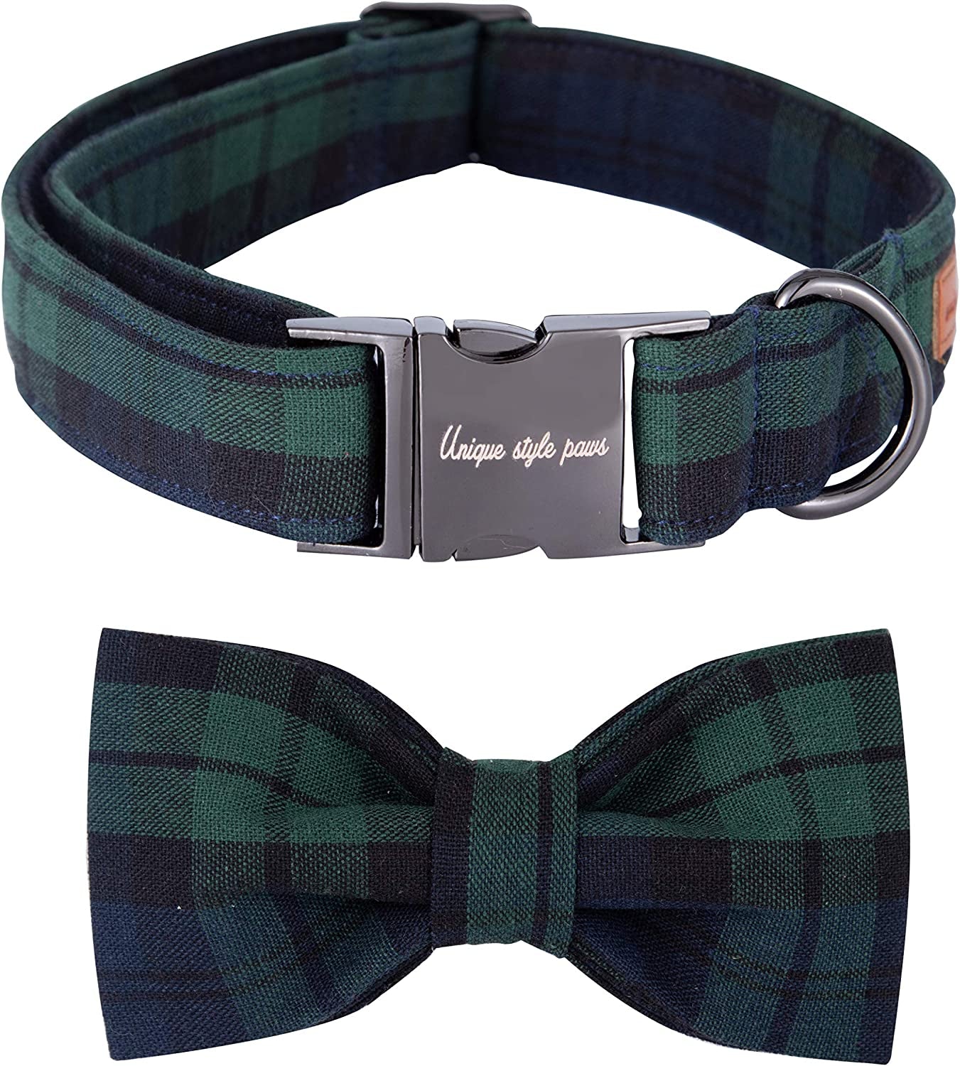 Unique Style Paws Plaid Dog Collar with Bow Pet Gift Adjustable Soft and Comfy Bowtie Collars for Small Medium Large Dogs Animals & Pet Supplies > Pet Supplies > Dog Supplies > Dog Apparel Unique style paws GreenPlaid X-Large (Pack of 1) 