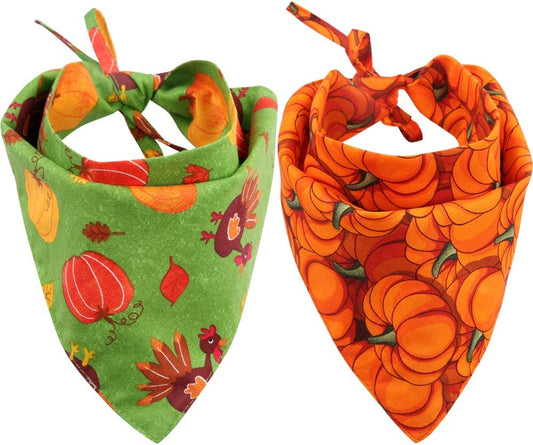 KZHAREEN 2 Pack Thanksgiving Dog Bandana Reversible Triangle Bibs Scarf Accessories for Dogs Cats Pets Animals Animals & Pet Supplies > Pet Supplies > Dog Supplies > Dog Apparel KZHAREEN pumpkin+turkey-1 Small 