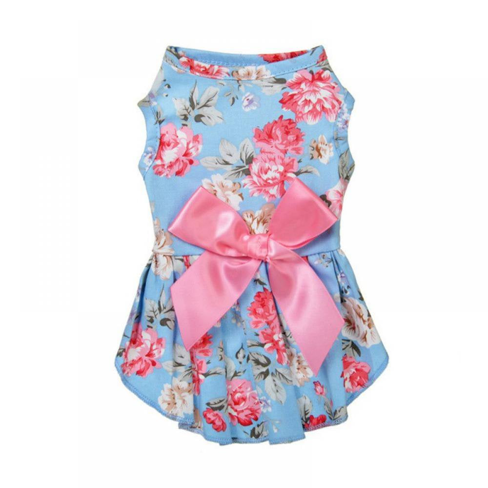 Cute Pet Dress Dog Dress with Lovely Bow Puppy Dress Pet Apparel Dog Clothes for Small Dogs and Cats Animals & Pet Supplies > Pet Supplies > Dog Supplies > Dog Apparel Tradecan 14/L Blue 