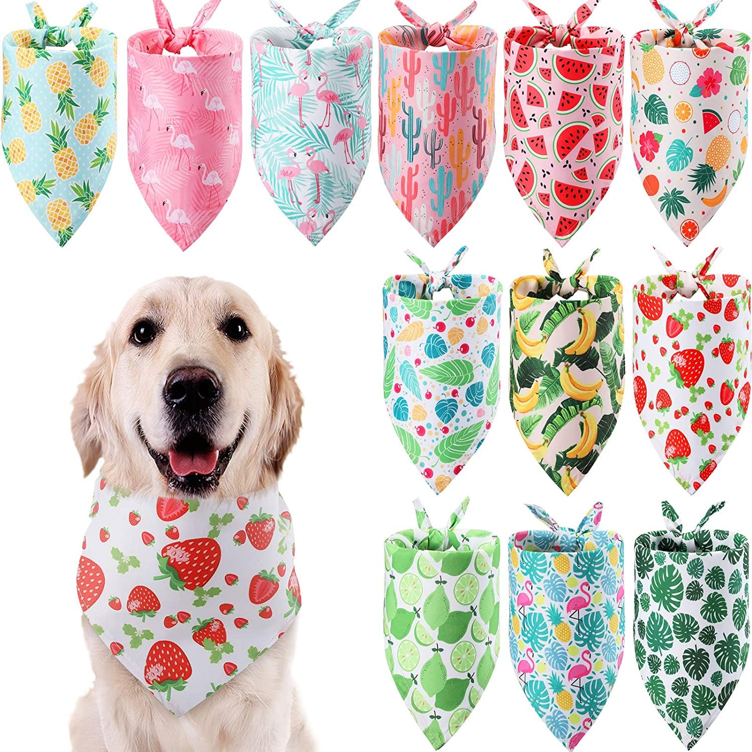 12 Pieces Dog Bandana Scarf Washable Triangular Bibs Pet Adjustable Washable Kerchief Dog Bandana for Small and Large Dogs(Summer Patterns) Animals & Pet Supplies > Pet Supplies > Dog Supplies > Dog Apparel Weewooday Fruit and Leaves Patterns  