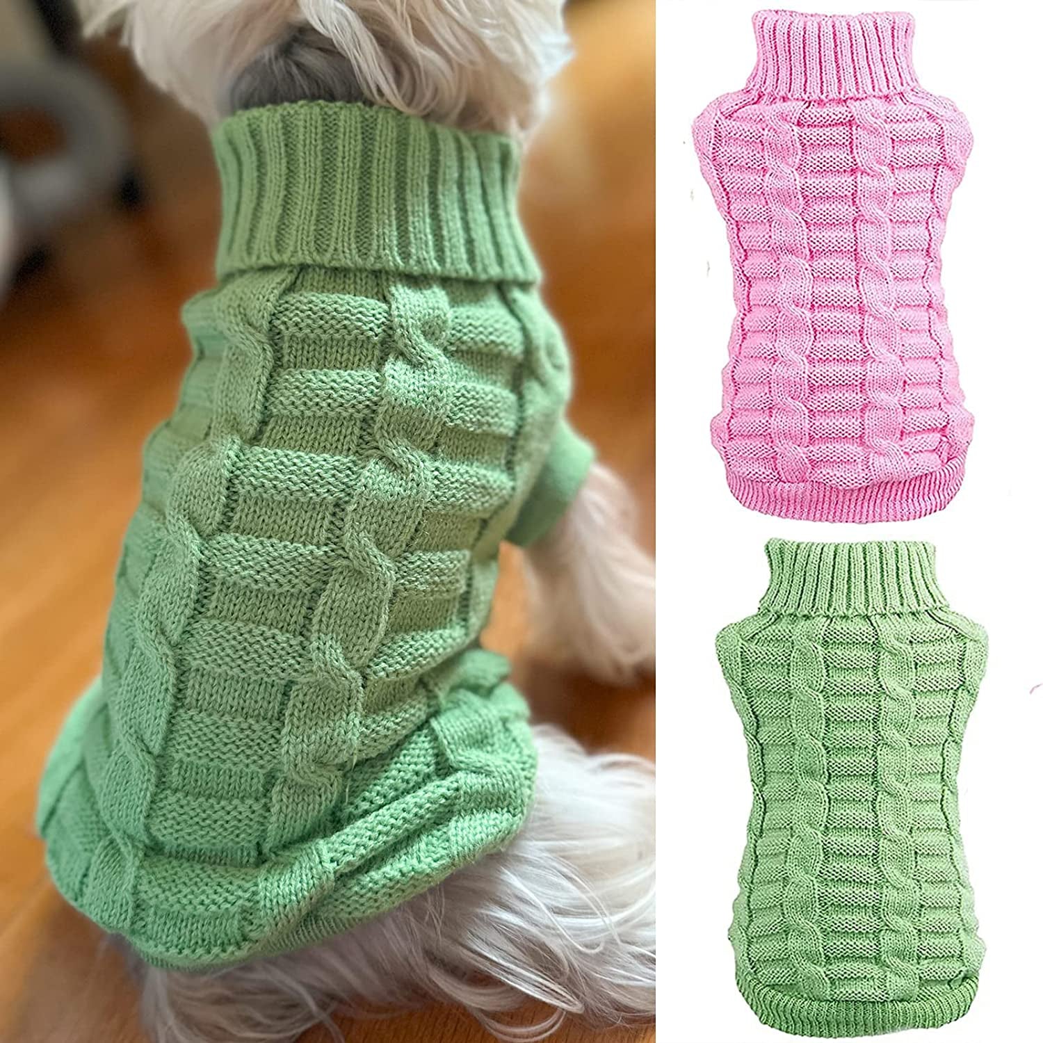 2 Pack Christams Dog Sweaters for Small Dogs, Warm Dog Winter Clothes for Small Dogs Girl, Pink Cute Pet Puppy Clothes, Chihuahua Sweater Teacup Dog Clothes (Small), Pink+Green Animals & Pet Supplies > Pet Supplies > Dog Supplies > Dog Apparel Generic Pink+Green X-Small 