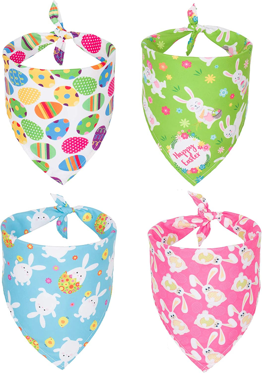 ADOGGYGO 4 Pack Easter Dog Bandana Triangle Dog Scarf Rabbit Easter Egg Pattern Pet Bandana for Small Medium Dogs Pets Animals & Pet Supplies > Pet Supplies > Dog Supplies > Dog Apparel ADOGGYGO   