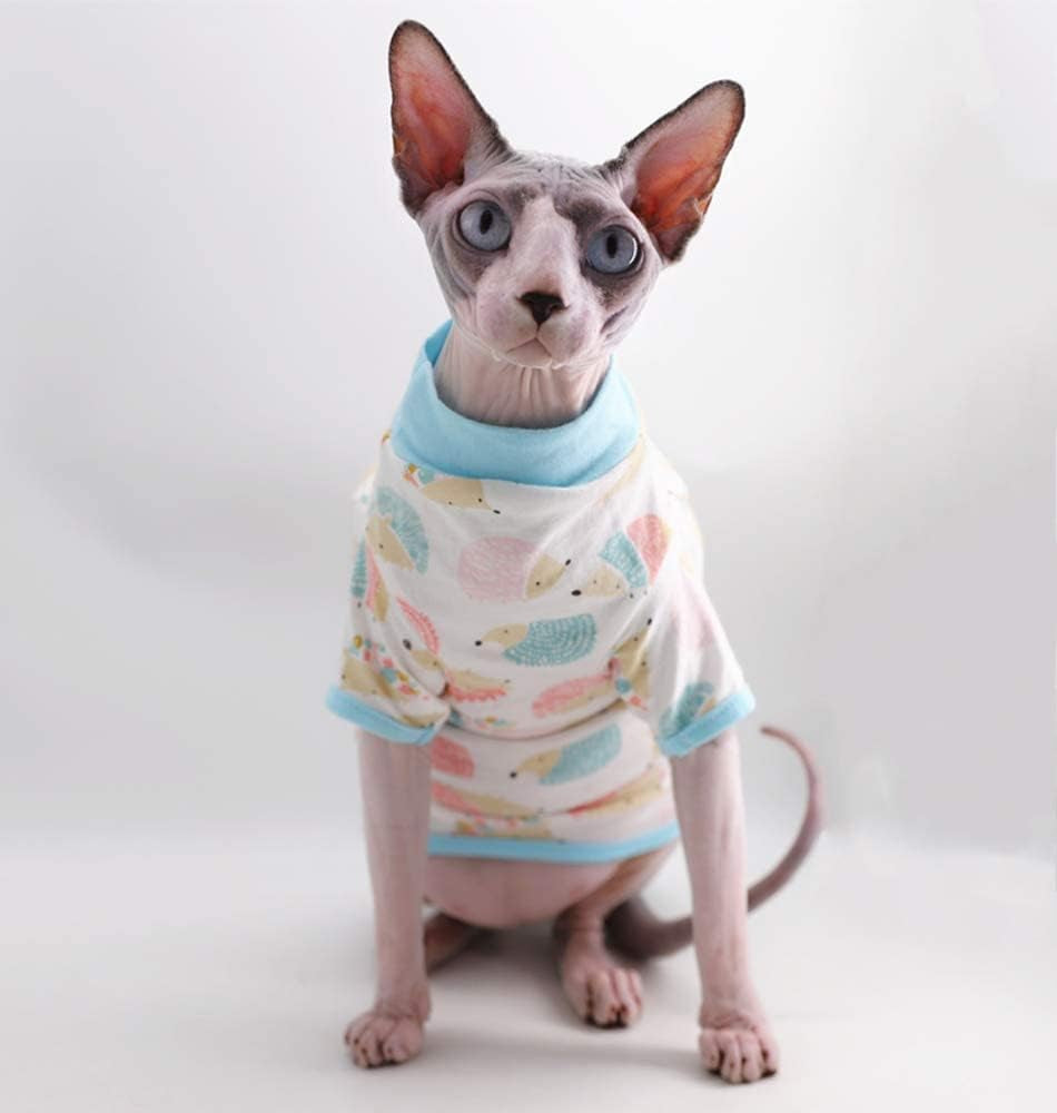 Sphynx Cat Clothes Breathable Summer Cotton T-Shirts for Cat Pajamas for Cats and Small Dogs Apparel, Hairless Cat T-Shirts (Small (Pack of 1), Hedgehog) Animals & Pet Supplies > Pet Supplies > Dog Supplies > Dog Apparel Kitipcoo   
