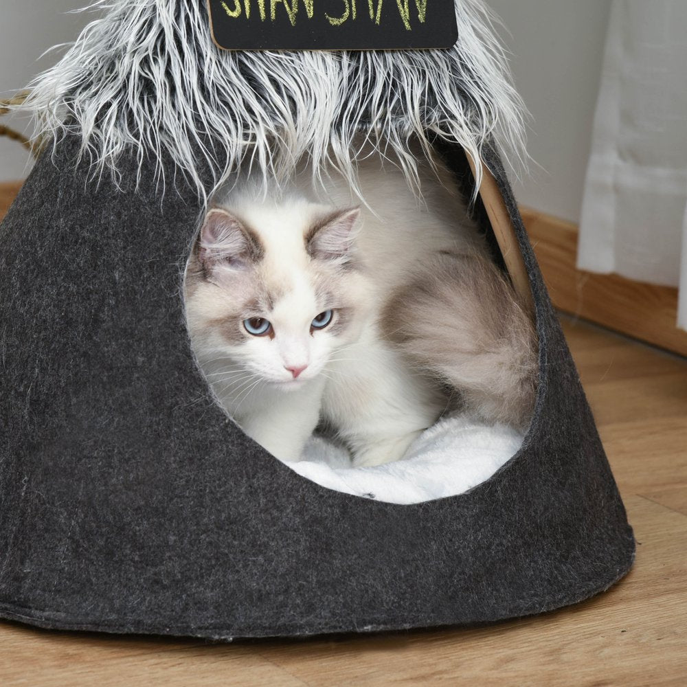 Pawhut Pet Teepee Tent Cat Bed Dog House with Thick Cushion Chalkboard for Kitten and Puppy up to 13Lbs 28Inch Grey Animals & Pet Supplies > Pet Supplies > Cat Supplies > Cat Beds Pawhut   