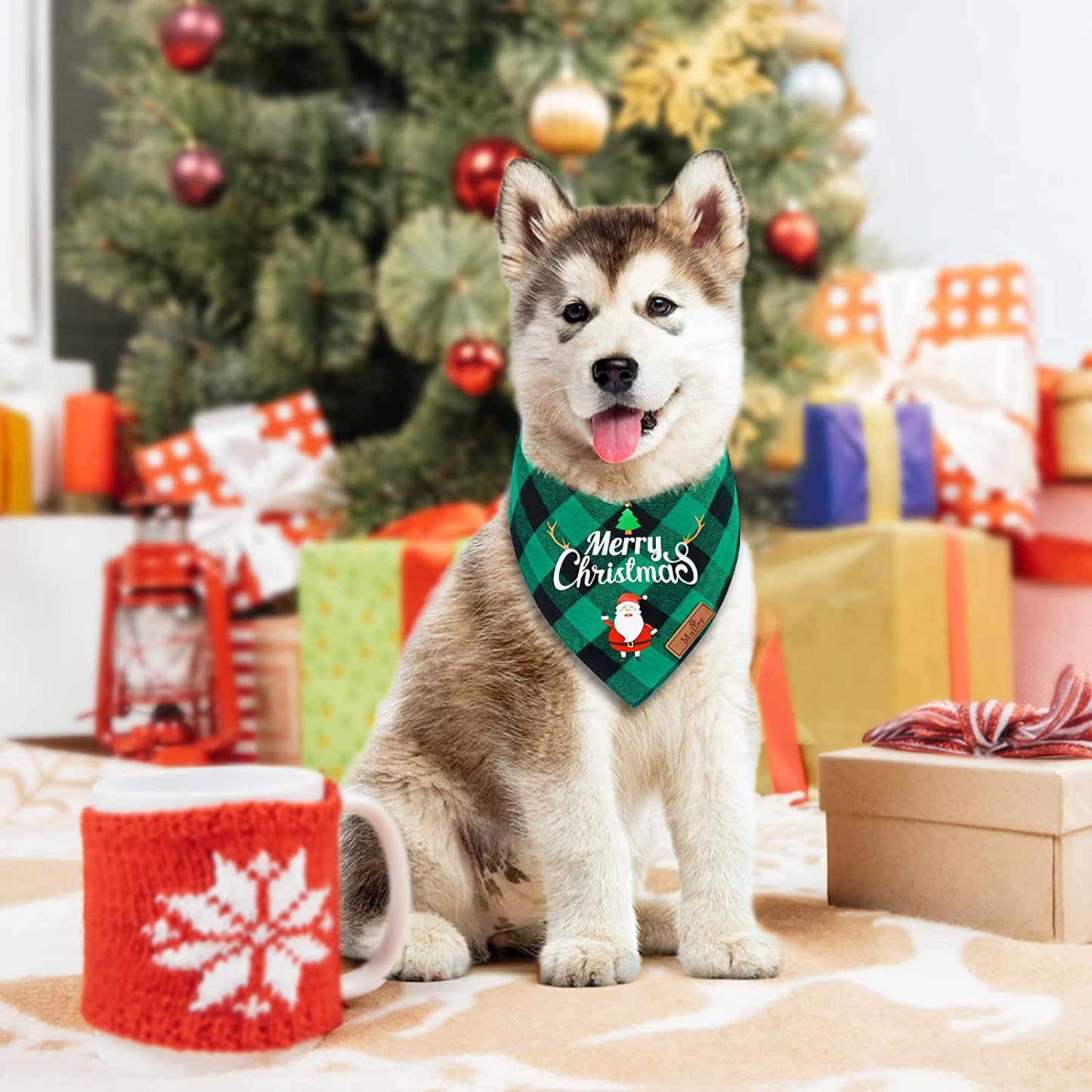 Malier 2 Pack Christmas Dog Bandana, Classic Red Green Buffalo Plaid Dog Bandana Pets Scarf Triangle Bibs Kerchief Set Pet Costume Outfit Accessories for Small Medium Large Dogs Cats Pets (Large) Animals & Pet Supplies > Pet Supplies > Dog Supplies > Dog Apparel Malier   