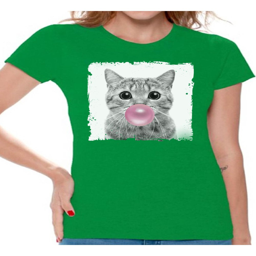 Awkward Styles Baby Cat Shirt Women T Shirt Little Cat Blowing Gum T Shirt Funny Animal Clothes T-Shirt for Woman Funny Animal Lovers Gifts for Her Cat Clothing Cat T Shirt Cute Animal T Shirt Animals & Pet Supplies > Pet Supplies > Cat Supplies > Cat Apparel Awkward Styles Green S 