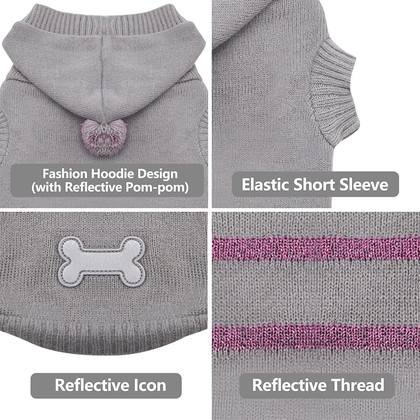 KYEESE Dog Sweaters Reflective Grey Dog Sweater Hoodie Snowflake Pattern with Leash Hole Pullover Warm Pet Sweater Animals & Pet Supplies > Pet Supplies > Dog Supplies > Dog Apparel kyeese   