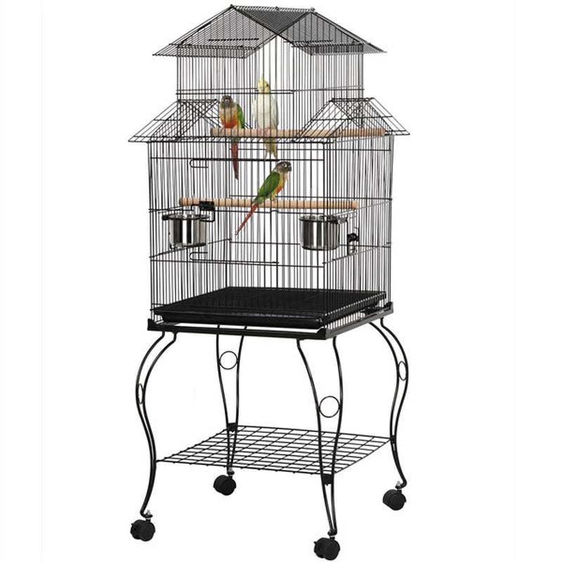 Topeakmart Triple Roof Rolling Bird Cage with Stand Perch, Large, Metal, Black Animals & Pet Supplies > Pet Supplies > Bird Supplies > Bird Cages & Stands Topeakmart   