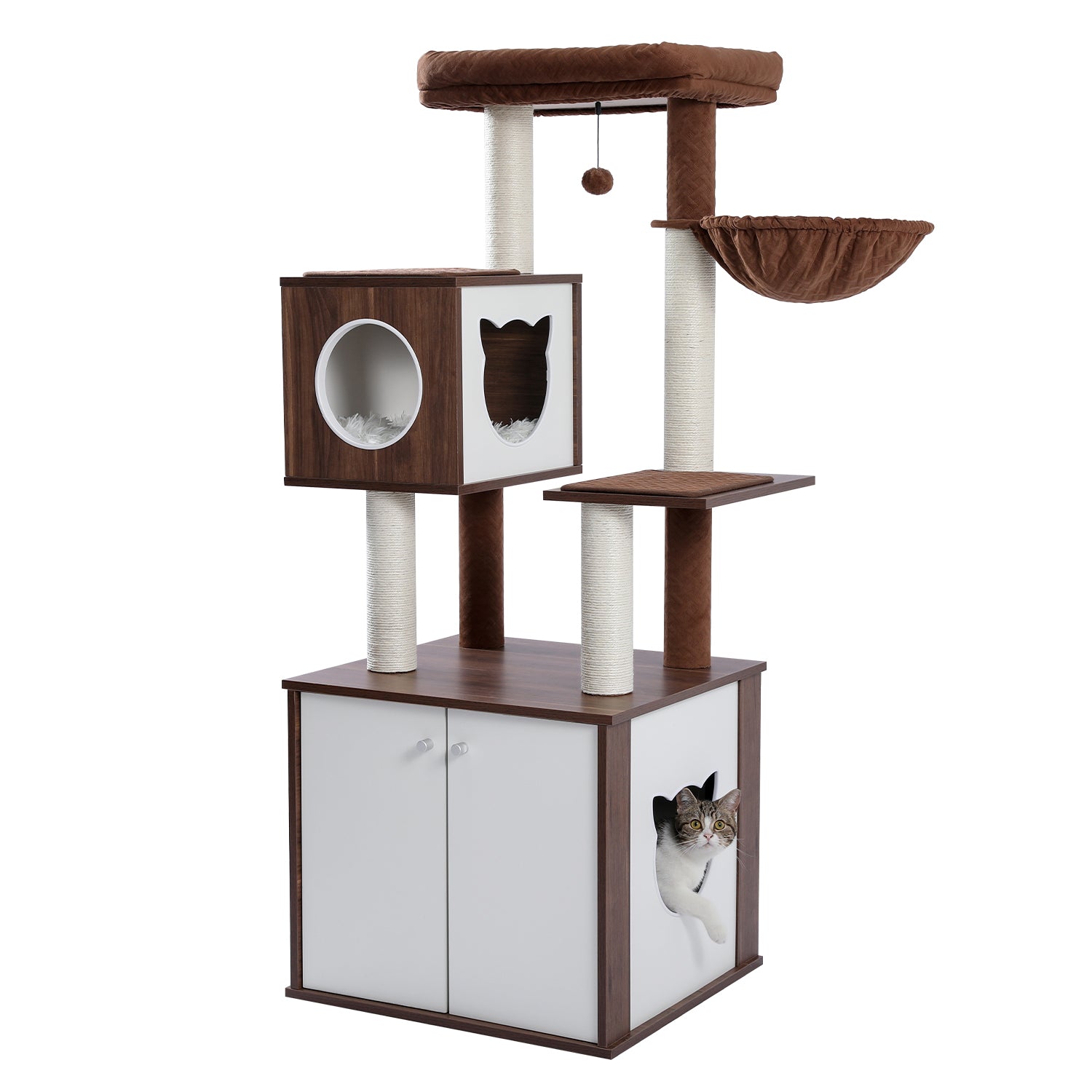 PAWZ Road 56" Wooden Cat Tree Tower with Large Storage Box for Indoor Cats,Brown Animals & Pet Supplies > Pet Supplies > Cat Supplies > Cat Furniture Wal02-AMT0167BN Brown-Large  