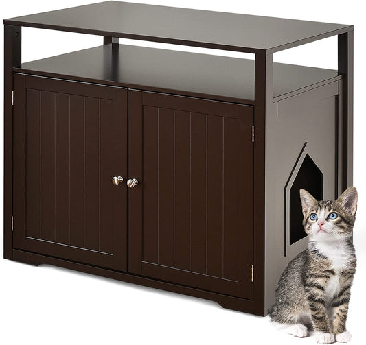 Cat Litter Box Enclosure, Large Cat Litter Box Furniture Hidden with Detachable Divider, Decorative Cat Washroom Cabinet Animals & Pet Supplies > Pet Supplies > Cat Supplies > Cat Furniture ALLJOY Cherry  