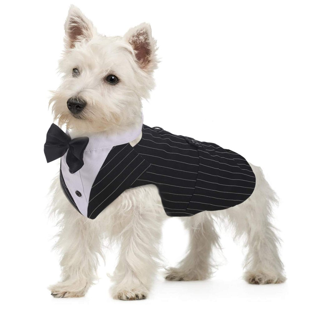 QBLEEV Dog Formal Tuxedo Suit for Medium Large Dogs，For Costume Wedding Party Outfit with Detachable Collar，Elegant Dog Apparel Bowtie Shirt and Bandana Set for Dress-Up Cosplay Holiday Wear Animals & Pet Supplies > Pet Supplies > Dog Supplies > Dog Apparel QBLEEV S Black 