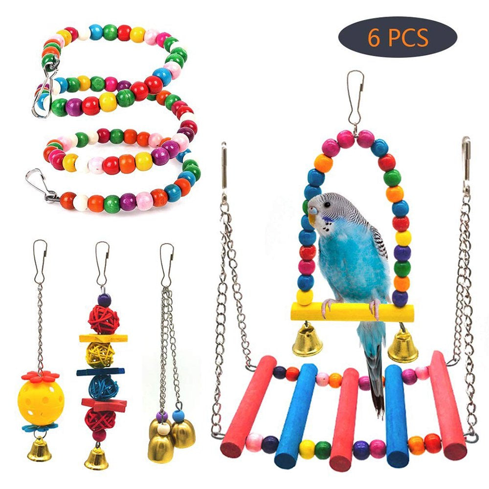 Bird Parrot Swing Toy Cage Ladder Perch Chew Toy Hanging Bell Beaks Grinding for Small Budgie Animals & Pet Supplies > Pet Supplies > Bird Supplies > Bird Ladders & Perches CHANCELAND   