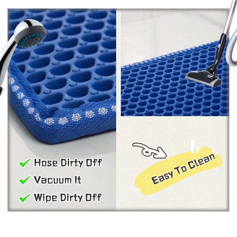 Casewin Cat Litter Mat, Litter Box Mat, Honeycomb Double Layer Trapping Litter Mat Design,Waterproof Urine Proof Kitty Litter Mat, Easy Clean Scatter Control (14" X 21", 1Pack Blue)