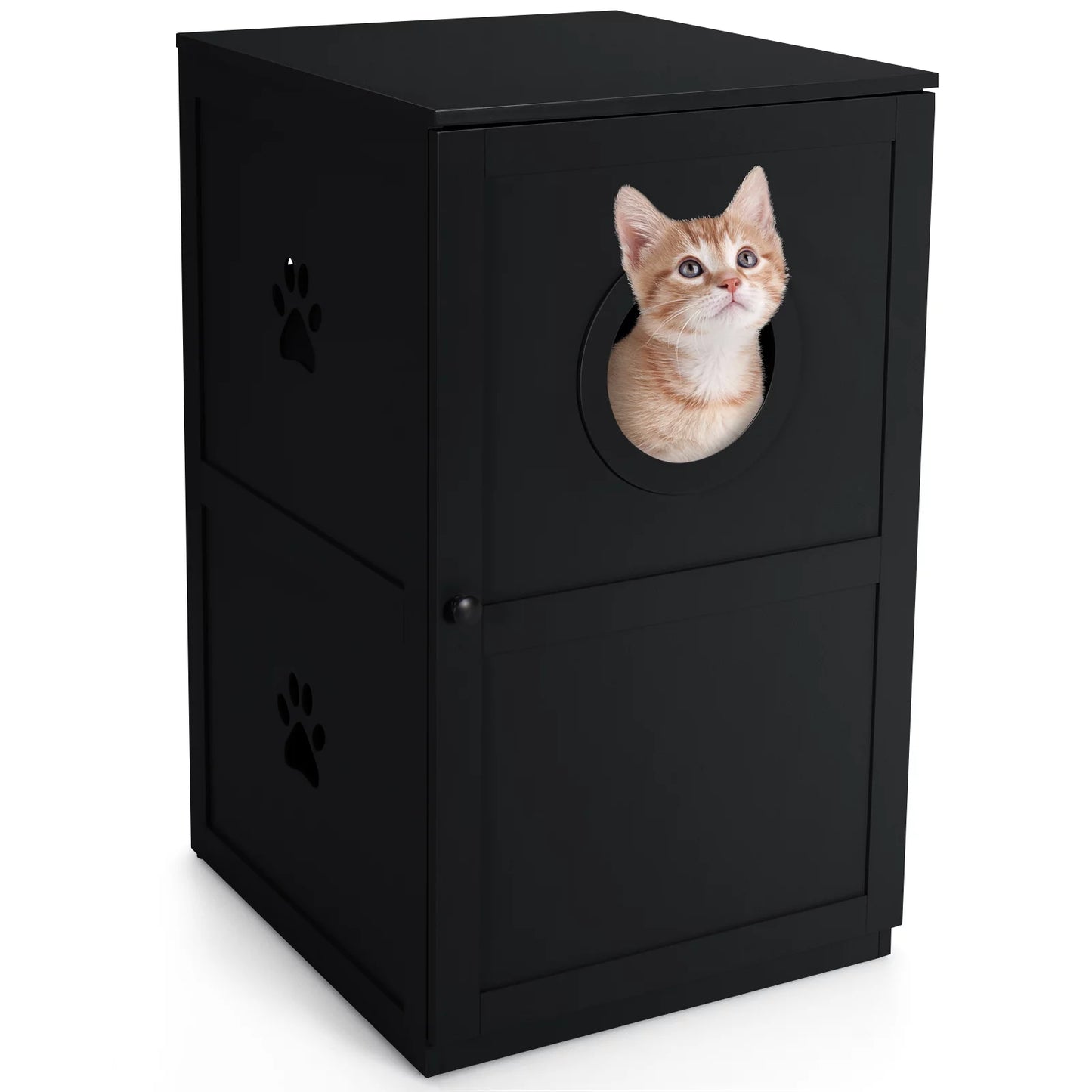 Infans 2-Tier Litter Box Enclosure Furniture Hidden Cat House W/ Anti-Toppling Device