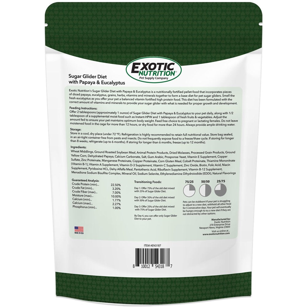 Exotic Nutrition Sugar Glider Diet with Papaya & Eucalyptus 2 Lb. Animals & Pet Supplies > Pet Supplies > Small Animal Supplies > Small Animal Food Exotic Nutrition   