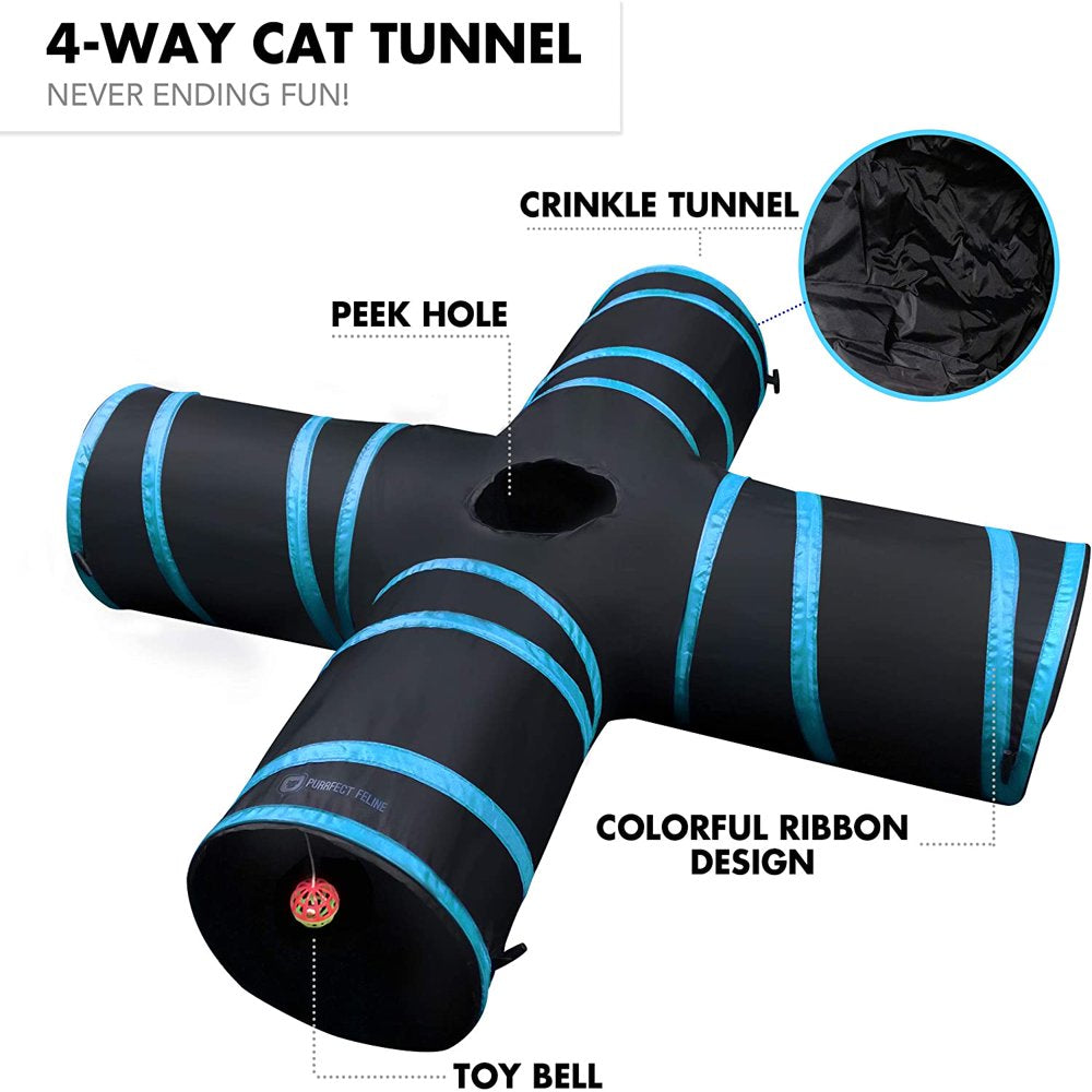 Purrfect Feline - 4 Way Cat Tunnel and Crinkle Cat Toy - Interactive Cat Toy with Cat Ball - Cat Supplies for Indoor Cats - Suitable for Ferrets, Rabbits or Small Dogs - Light Blue - XL Animals & Pet Supplies > Pet Supplies > Cat Supplies > Cat Toys Downtown Pet Supply   