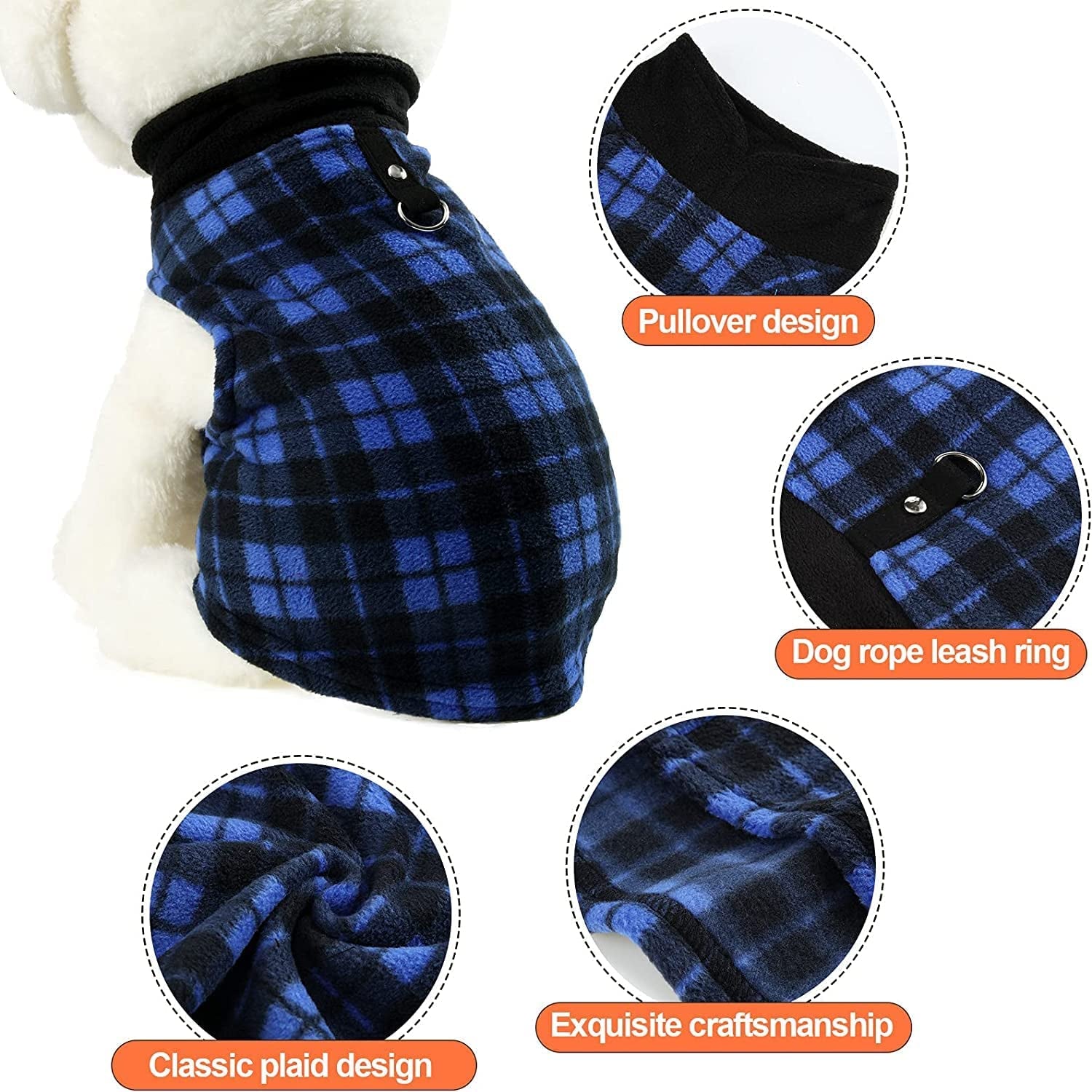 Qesonoo Fleece Vest Dog Sweater Set of 4 Buffalo Plaid Dog Pullover Warm Jacket Winter Pet Clothes with Leash Ring for Small Dog Cat (Large) Animals & Pet Supplies > Pet Supplies > Dog Supplies > Dog Apparel Qesonoo Hamify   