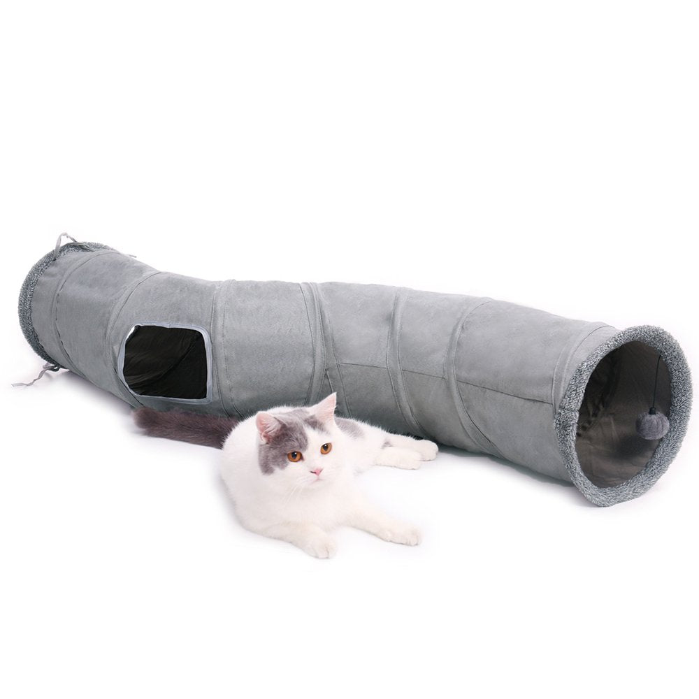 Pawzroad Cat Tunnel with Soft Cushion 2-In-1 Collapsible Hideaway round Shape,Gray Animals & Pet Supplies > Pet Supplies > Cat Supplies > Cat Toys PAWZ Road S Shape  