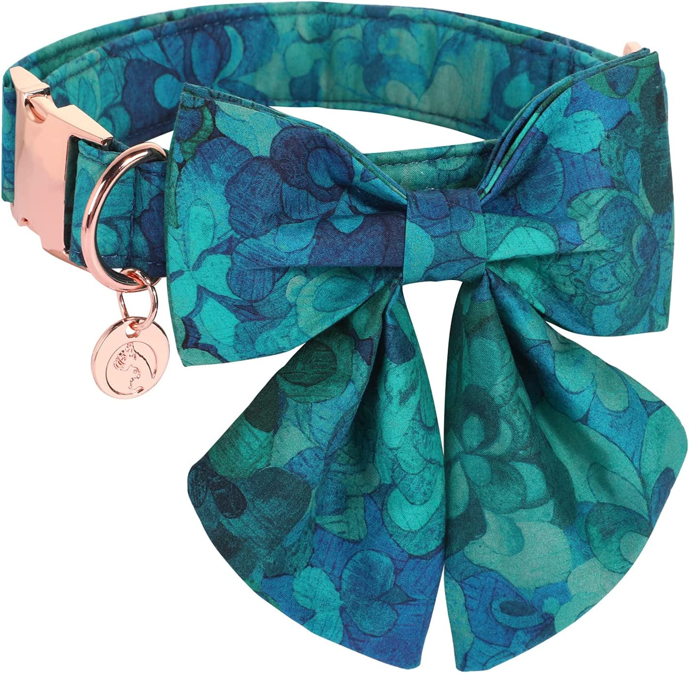 DOGWONG Cotton Dog Collar with Bowtie Summer Leaf Pink Pet Collar for Large Small Medium Dog Animals & Pet Supplies > Pet Supplies > Dog Supplies > Dog Apparel DOGWONG A: Emerald Green L 